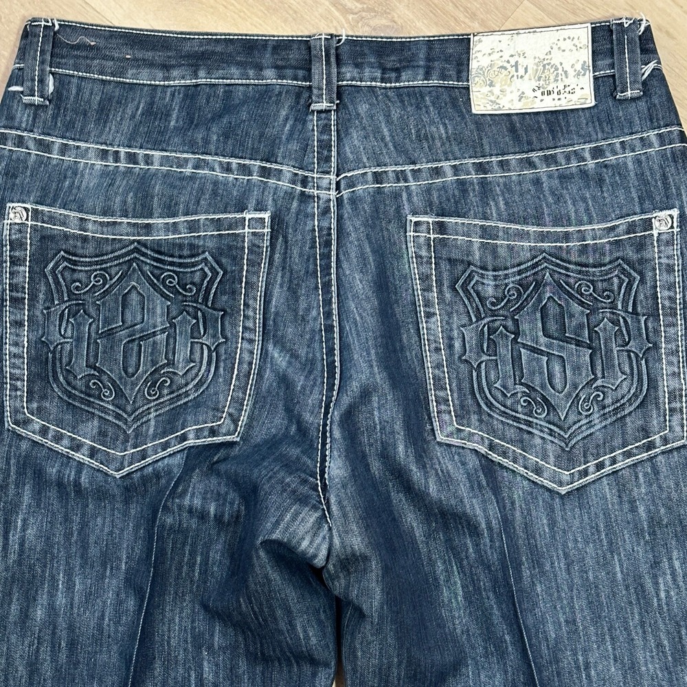 Southpole Premium Mens‎ Baggy Jeans Dark Wash Embroidered Y2K 38x32 Wide Leg